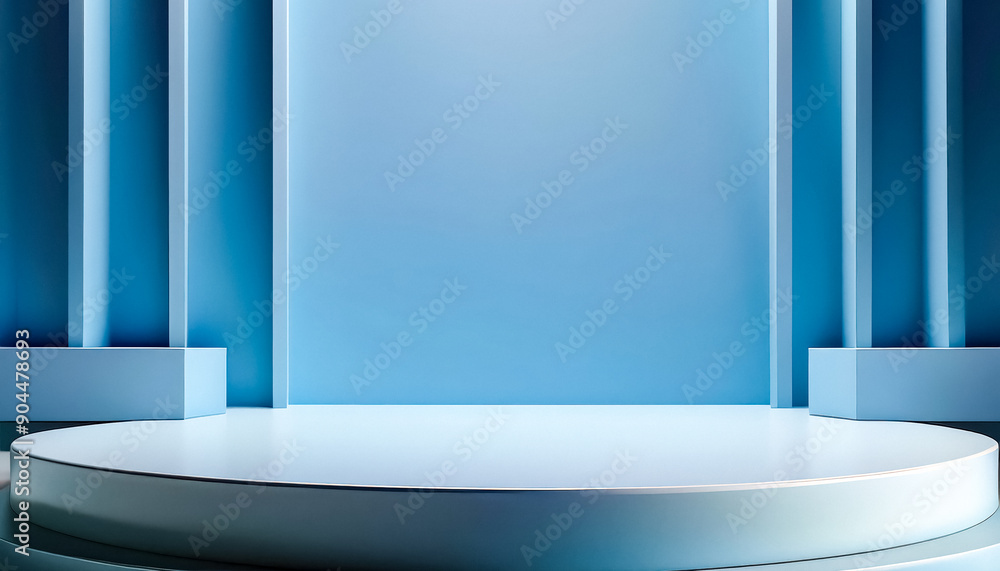 Poster abstract blue background with a circular platform