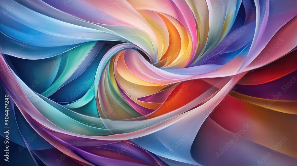 Poster a beautiful dynamic abstract piece with layers of colorful, swirling patterns