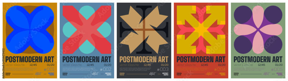 Poster postmodern art colorful trendy poster, abstract geometric composition graphic in y2k aesthetics, vec