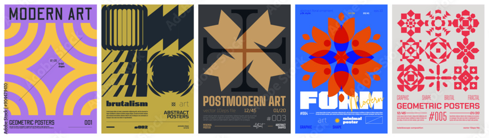 Poster set modern art colorful trendy poster, abstract geometric acid a4 composition graphic in y2k aesthet
