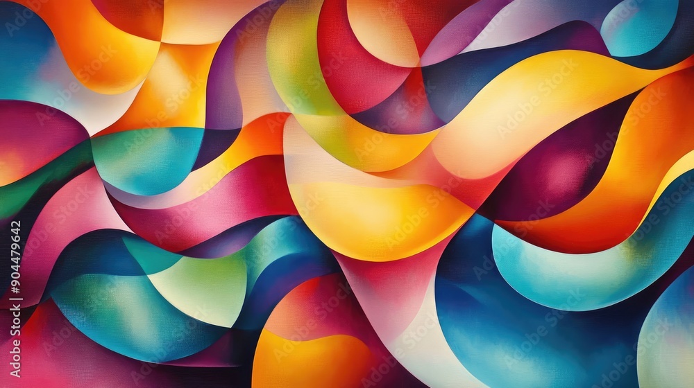 Aufkleber a dynamic abstract painting with vibrant overlapping waves and shapes