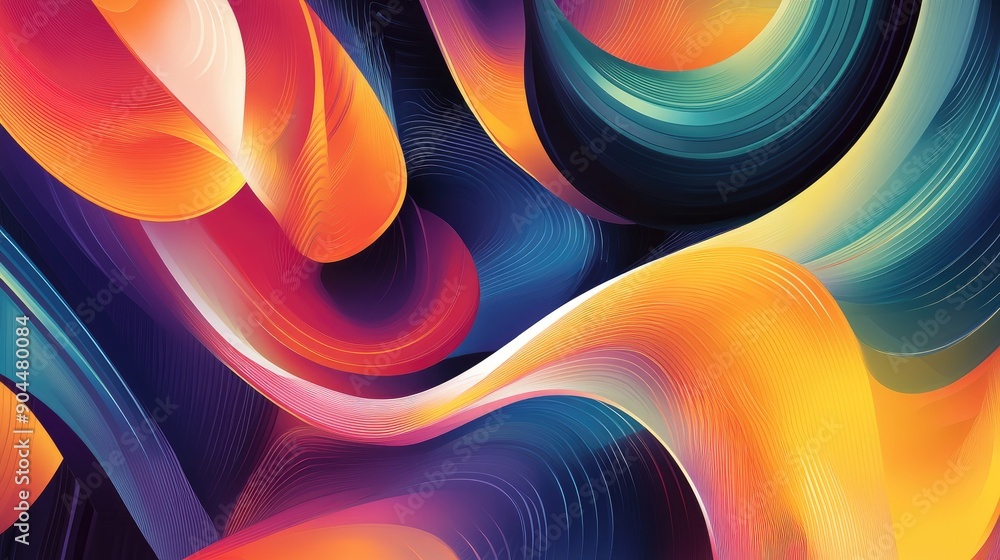 Poster a lively abstract design with colorful overlapping lines and curves