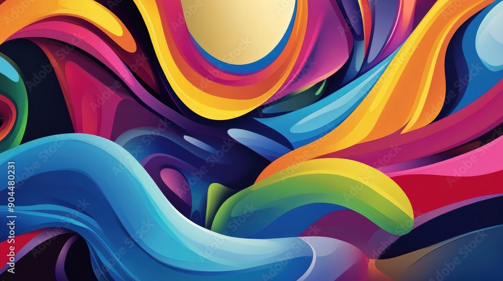 Poster a lively abstract design with colorful overlapping lines and curves