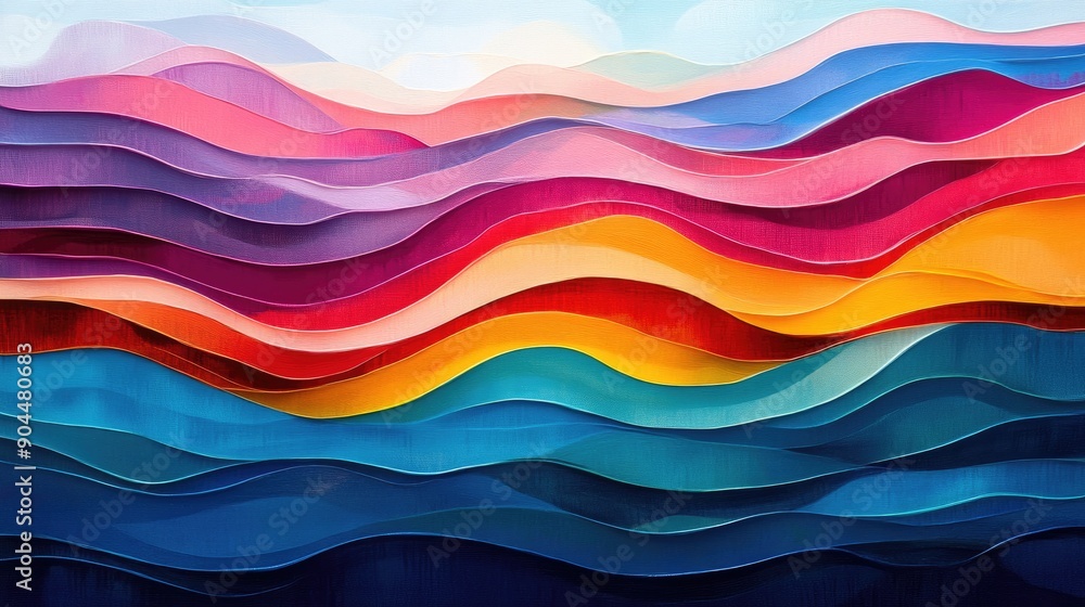 Poster a stunning abstract composition featuring colorful overlapping waves