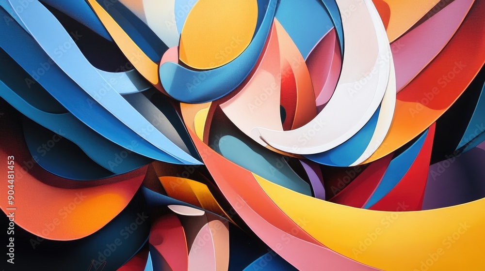 Poster a stunning dynamic composition with layers of colorful overlapping elements