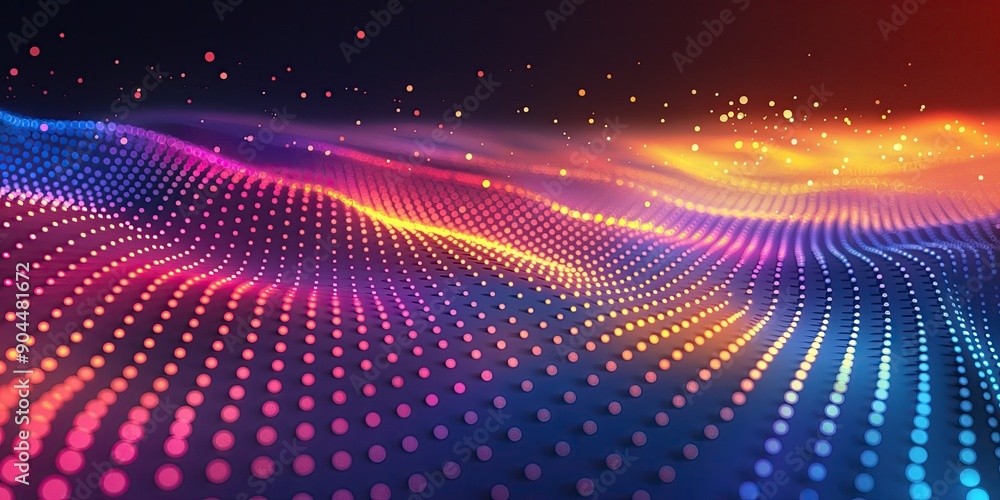 Poster vibrant energetic pattern of colorful dots with abstract wavy lines - design for digital background 