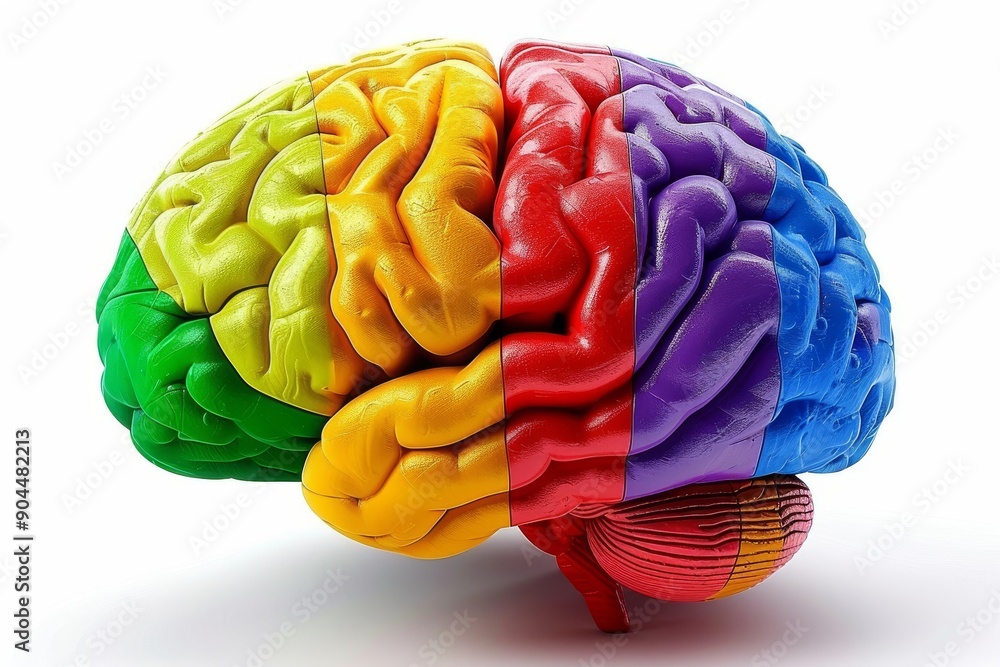 Poster 3d rendered colorful brain showcasing complex thought patterns and neural diversity.