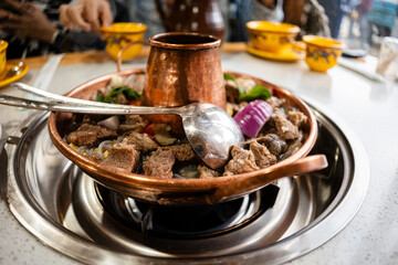 Close up image of boiling Yak hotpot at restuarant in Shangri La.