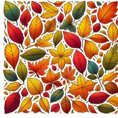 a colorful collection of leaves and leaves with a green background