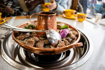 Close up image of boiling Yak hotpot at restuarant in Shangri La.