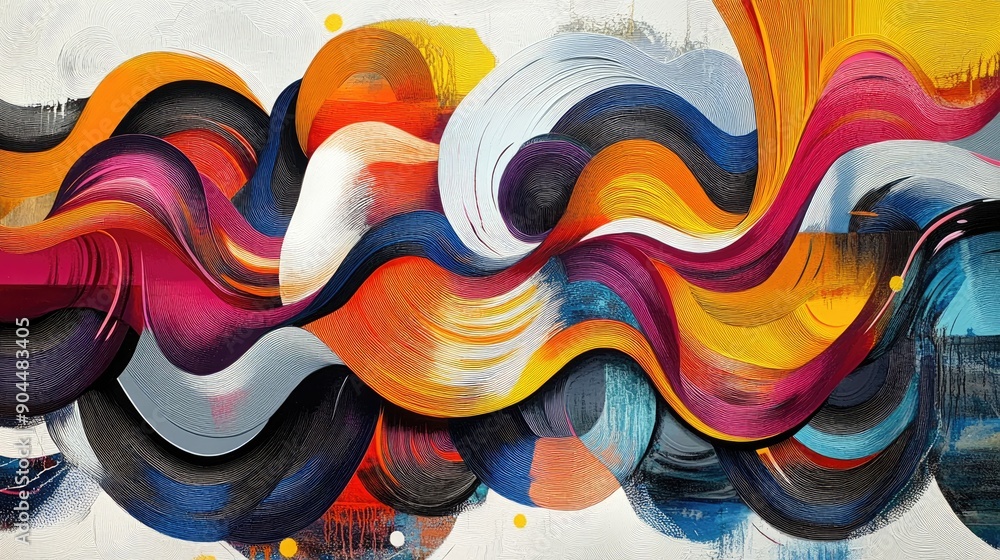 Poster beautiful dynamic painting featuring bold overlapping patterns