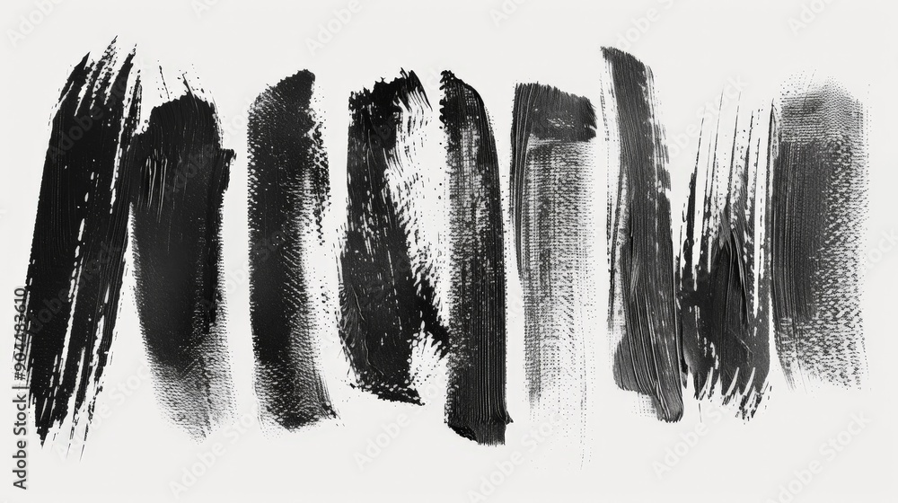 Aufkleber Abstract mixture of black brush strokes on a white canvas, creating various patterns and textures, ideal for modern artistic projects and imaginative visual designs.
