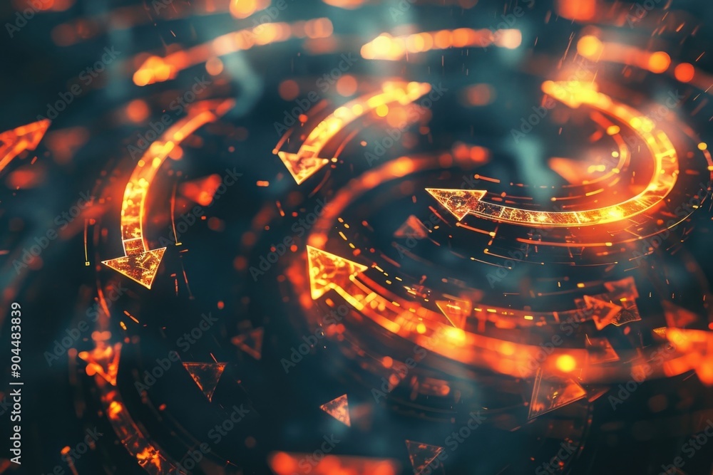 Poster An abstract image of a spiral with glowing arrows
