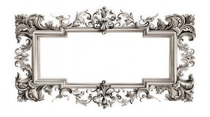 An exquisite grayscale ornamental frame displaying baroque styles, characterized by detailed scrolling and symmetrical forms, ideal for adding a classic touch to any artistic piece.