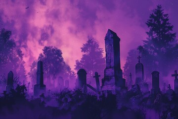 Purple Cemetery Halloween Background Banner Design