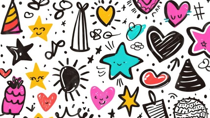 A set of colorful hearts and stars for various uses including Valentine's Day, birthday parties, or decorative purposes