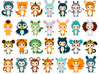 Collection of cartoon animals in costumes