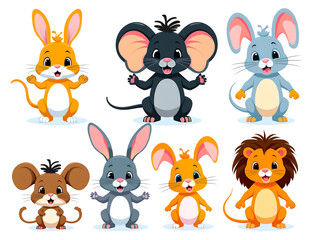 Naklejka premium Vibrant cartoon rodents and a lion