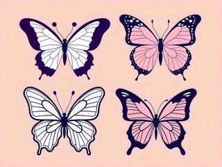 Fototapeta premium Pink butterflies on a peach background