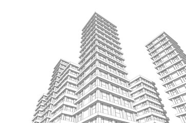 Architectural sketch of a buildings 3d rendering 