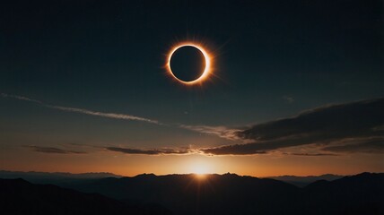 Banner showcasing a minimalist, seamless high-definition quality background illustration of a solar eclipse, with smooth, elegant design elements and rich contrasts that highlight the celestial event 