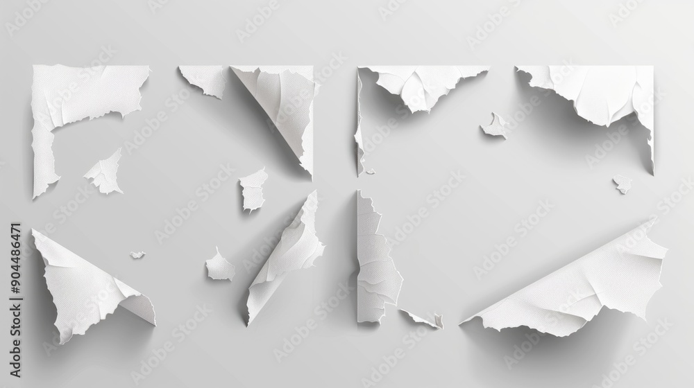 Poster scattered pieces of paper on a gray surface, great for representing lost documents or forgotten idea