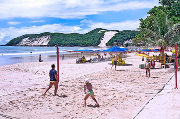 Practice of Beach Volleyball at Ponta Negra beach. Natal, RN, Brazil, 2018