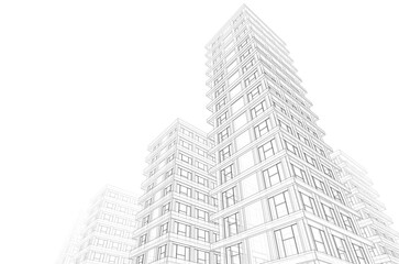 Architectural sketch of a buildings 3d rendering 