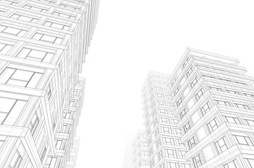 Architectural sketch of a buildings 3d rendering 