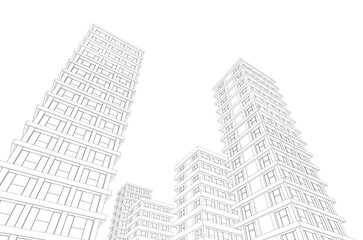 Architectural sketch of a buildings 3d rendering 
