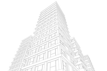 Fototapeta premium Architectural sketch of a buildings 3d rendering 