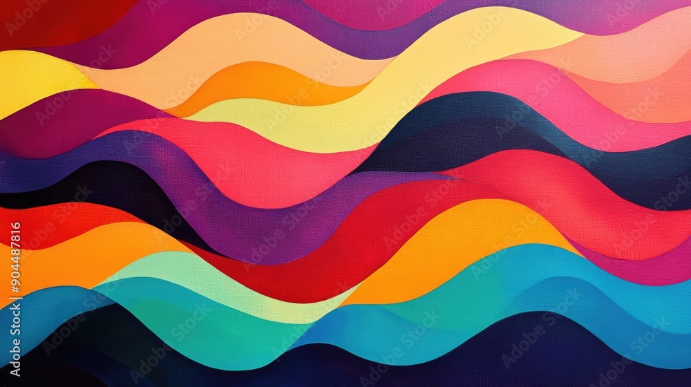 Poster striking abstract design featuring bold overlapping waves of color