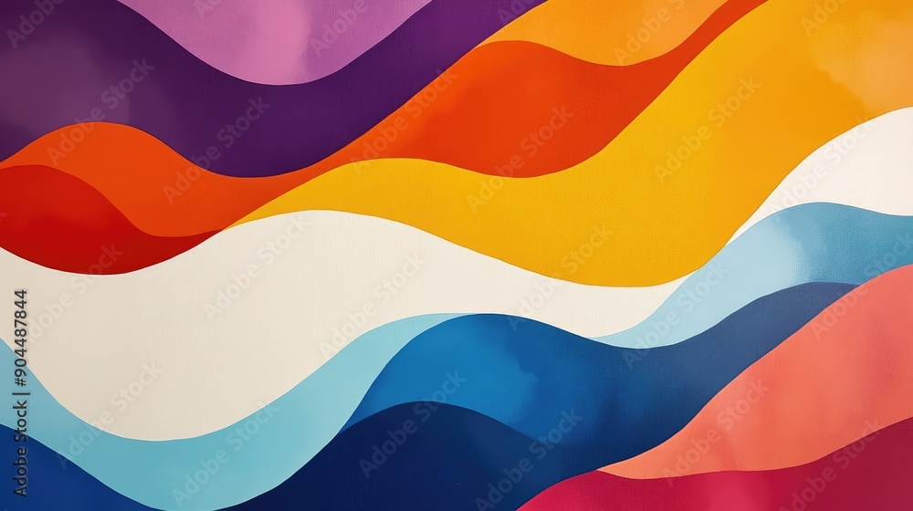 Poster striking abstract design featuring bold overlapping waves of color