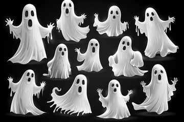 Realistic Ghost Vector Illustrations for Halloween on Transparent Background