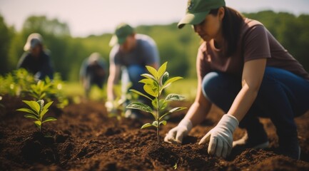 A group of volunteer planting a tree, environment day