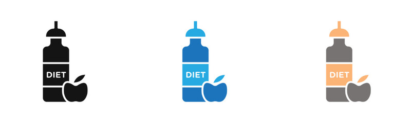 Diet drink icon outline collection or set  in black and white