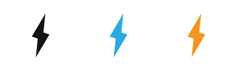 lightning bolt icon outline collection or set  in black and white