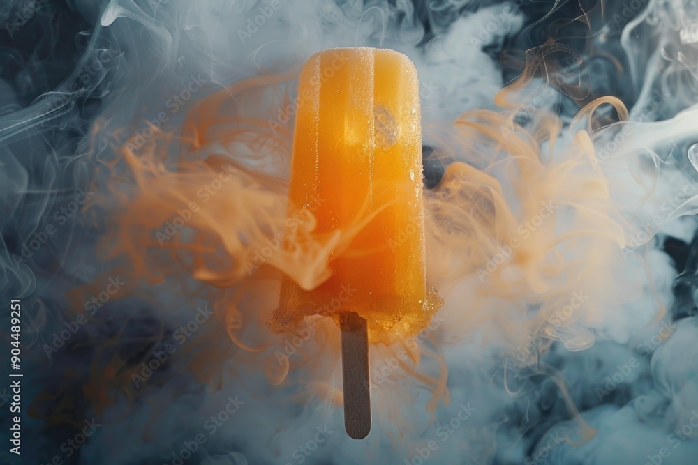 Poster A close-up view of a colorful popsicle with wispy smoke in the background