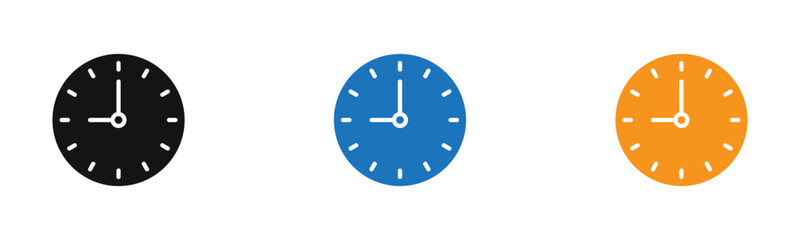 Clock time icon outline collection or set  in black and white