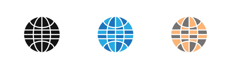 Globe icon outline collection or set  in black and white