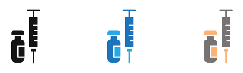 Covid 19 vaccine icon outline collection or set  in black and white
