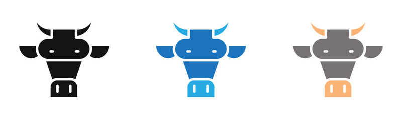 cow head icon outline collection or set  in black and white