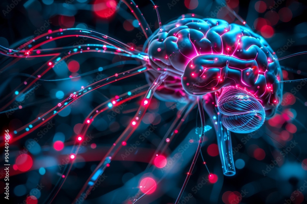Poster innovative brain model with geometric wiring highlighting structural thought patterns in cognitive s
