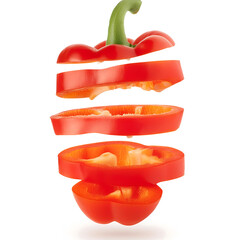 red pepper floating isolated on white background 