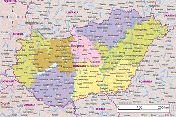 Detailed political Map of Hungary