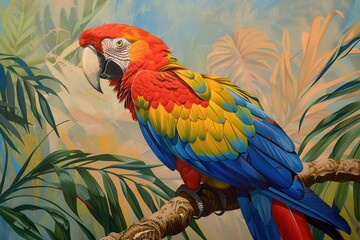 Obraz premium The scarlet macaw is a big parrot from the tropical forests of the Americas with yellow red and blue feathers