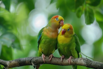 Naklejka premium Yellow collared Lovebirds symbolize love