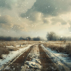 Fototapeta premium A medieval dirt road crossing the middle of a field