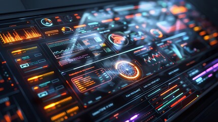 Obraz premium Image of futuristic user interface with glassmorphism effects, be a slight angle view, creating a sleek and modern look.