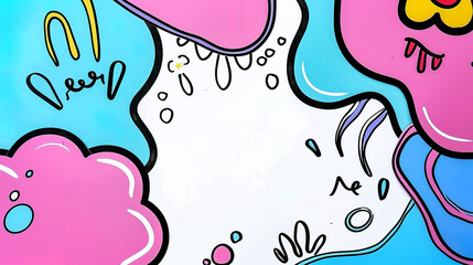 Background Whimsical Cartoon Flowers and Clouds on Colorful Background